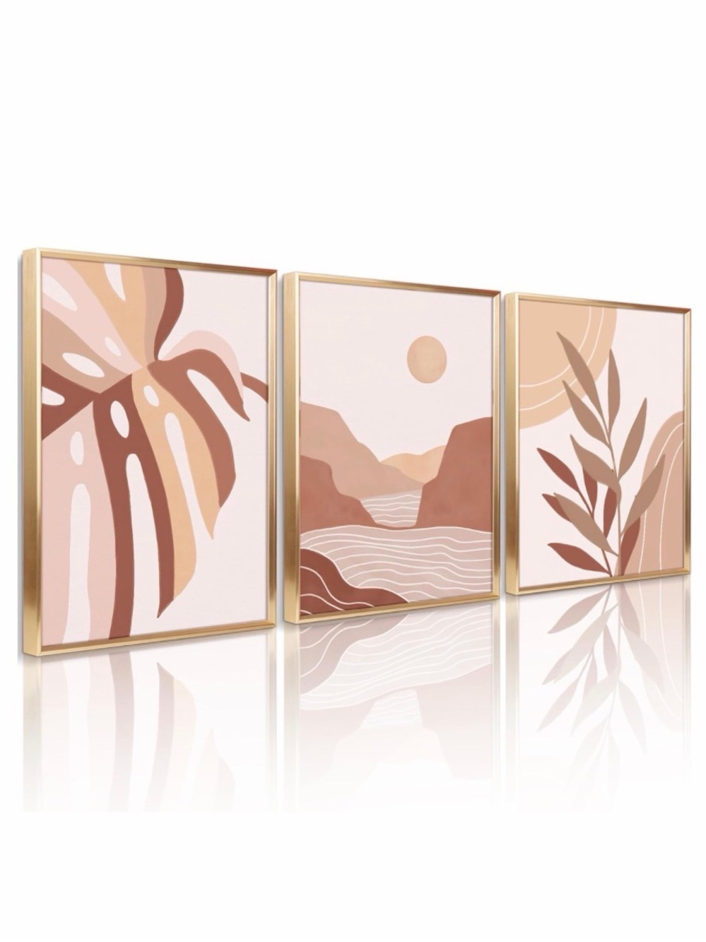 Boho Abstract Botanical and‎ Landscape Wall Art Set Blush Gold Tones 12x16 Decor